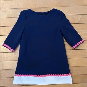 Toddler Vineyard Vines Navy Dress with Pink and White Trim